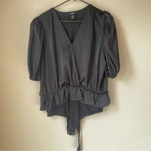 Express Black Satin Blouse Bodysuit